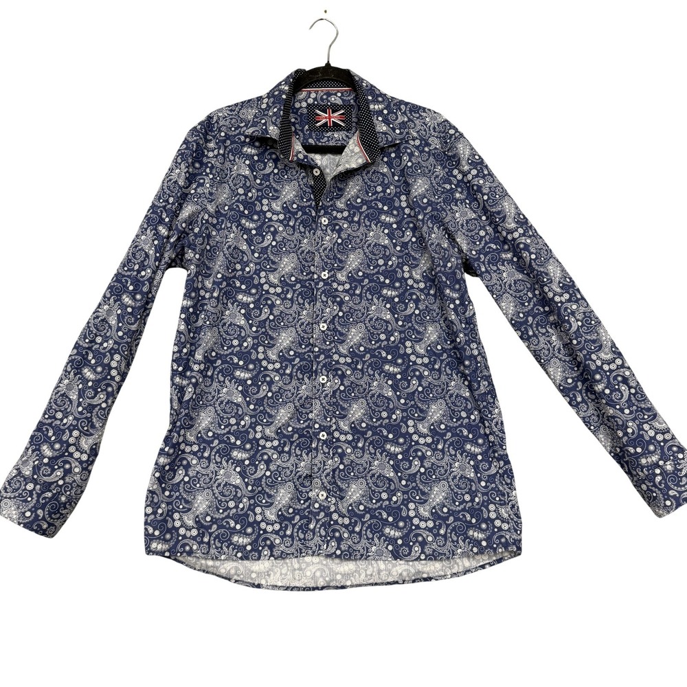 Soul Of London Shirt Mens Medium Blue Paisley Long Sleeve Button Front Casual